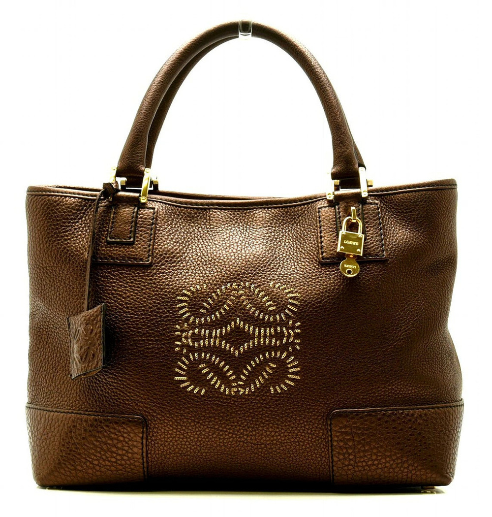 Loewe Anagram Handbag Tote Bag Leather Bronze Brown